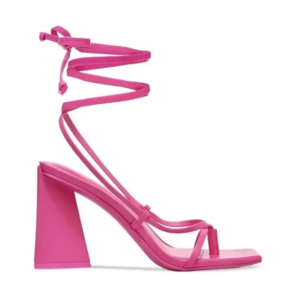 Bar III Women's Auroraa Lace-Up Dress Sandals Pink Smooth Size 7.5M